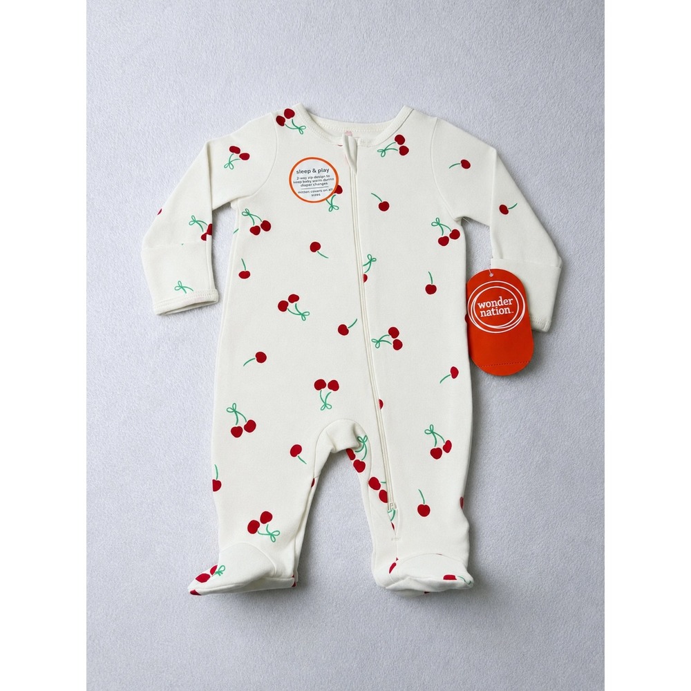 Wonder Nation Newborn Sleep & Play Organic Cotton Cherry Print Footed Sleeper